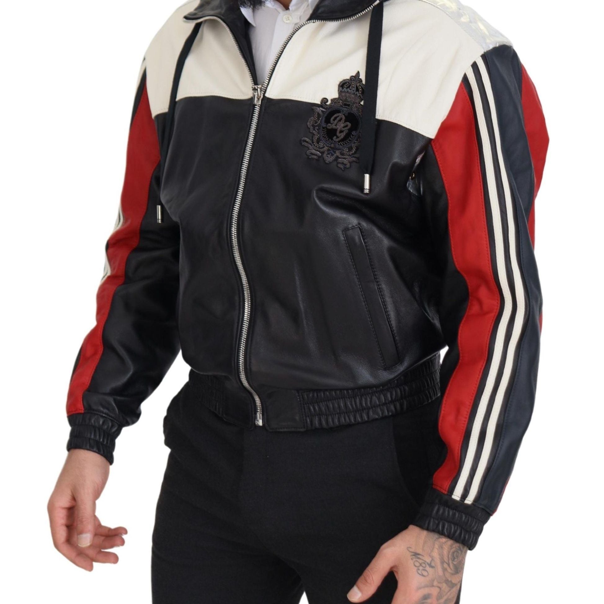 Dolce & Gabbana Black Leather Hooded Blouson Coat Jacket