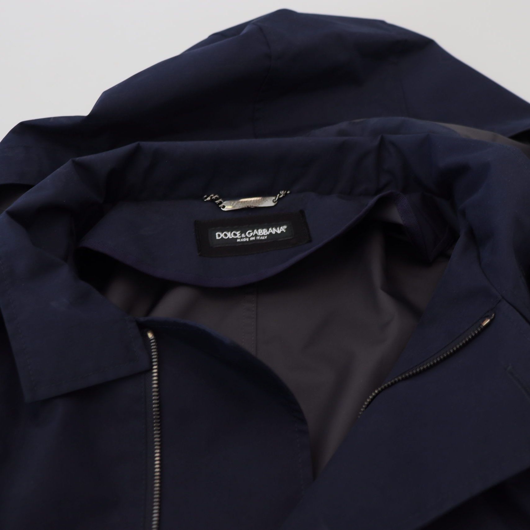 Dolce & Gabbana Blue Hooded Double Breasted Coat Jacket