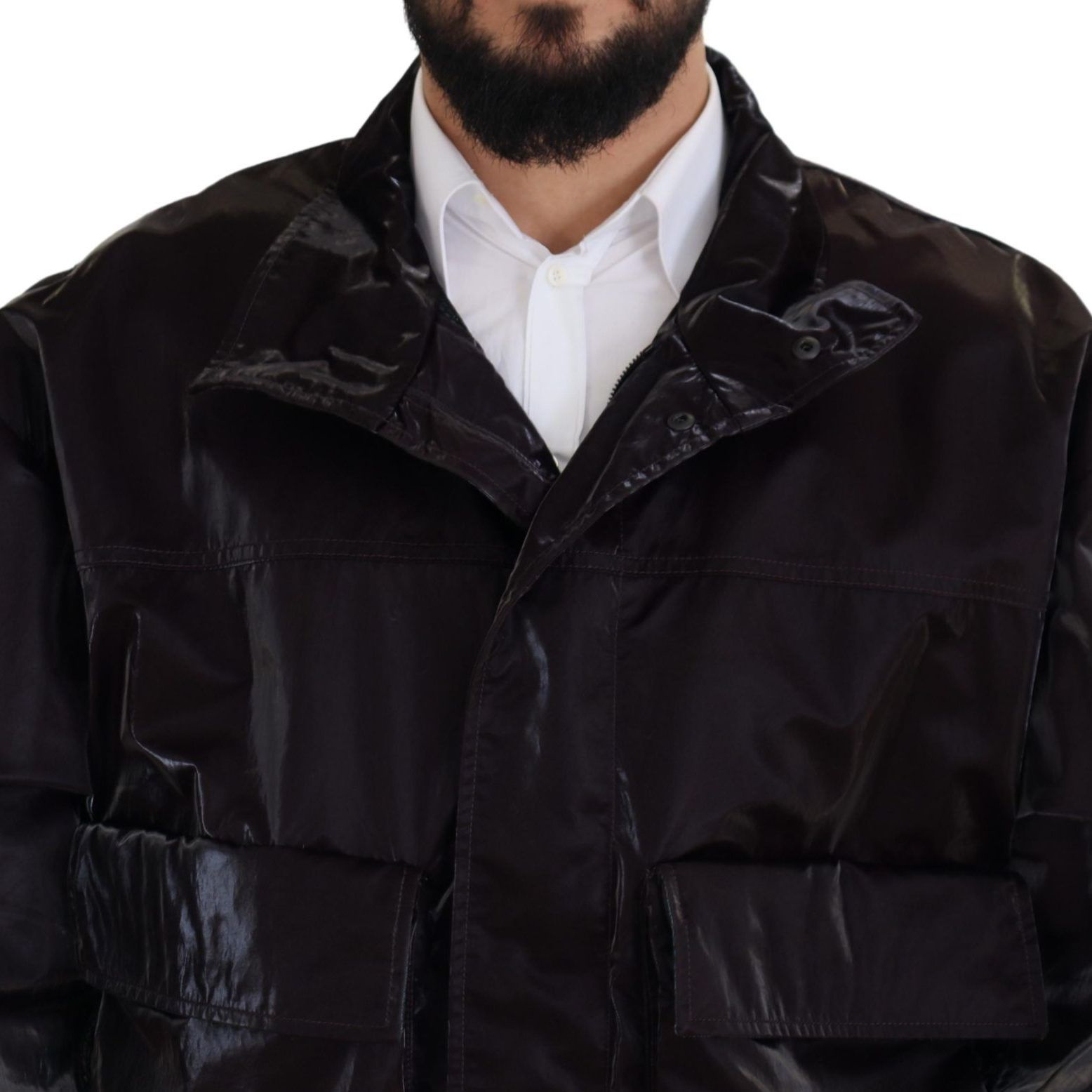 Dolce & Gabbana Bordeaux Nylon Collared Men Coat Jacket