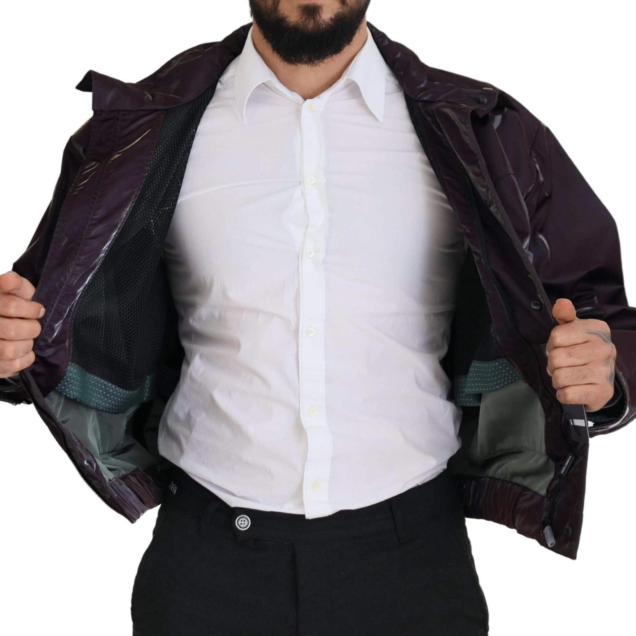 Dolce & Gabbana Purple Nylon Collared Biker Coat Jacket