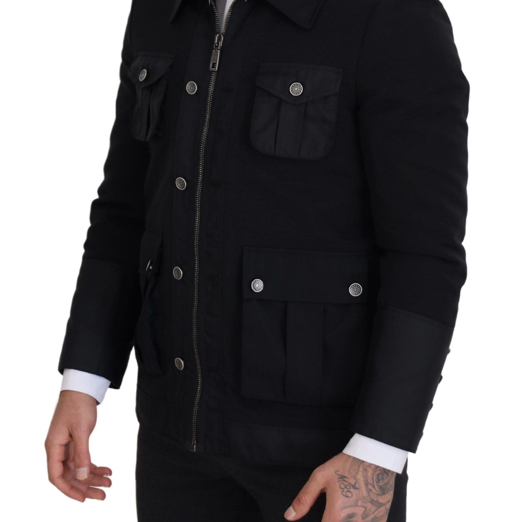 Dolce & Gabbana Black Wool Collared Full Zip Jacket