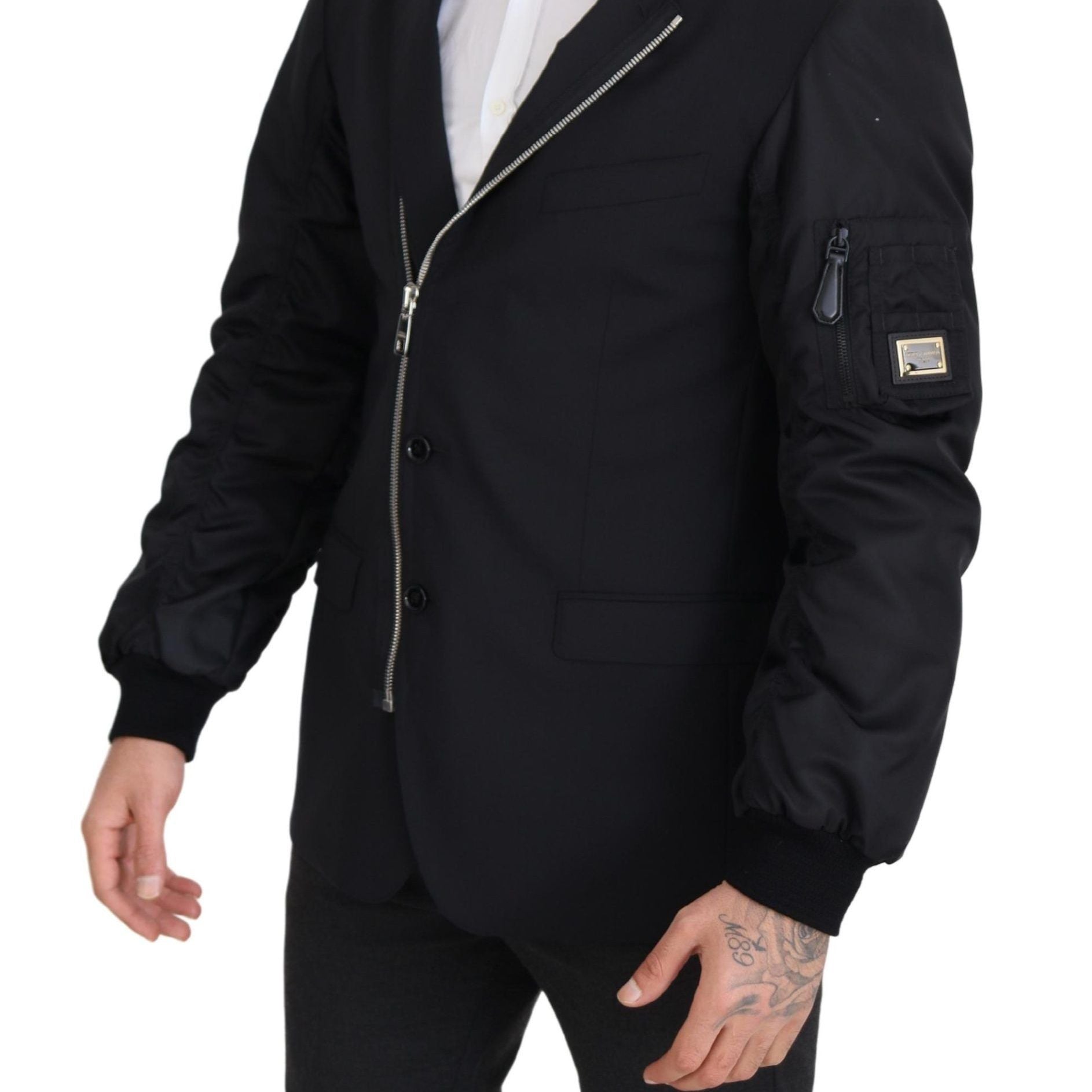 Dolce & Gabbana Black Wool Full Zip Long Sleeves Jacket