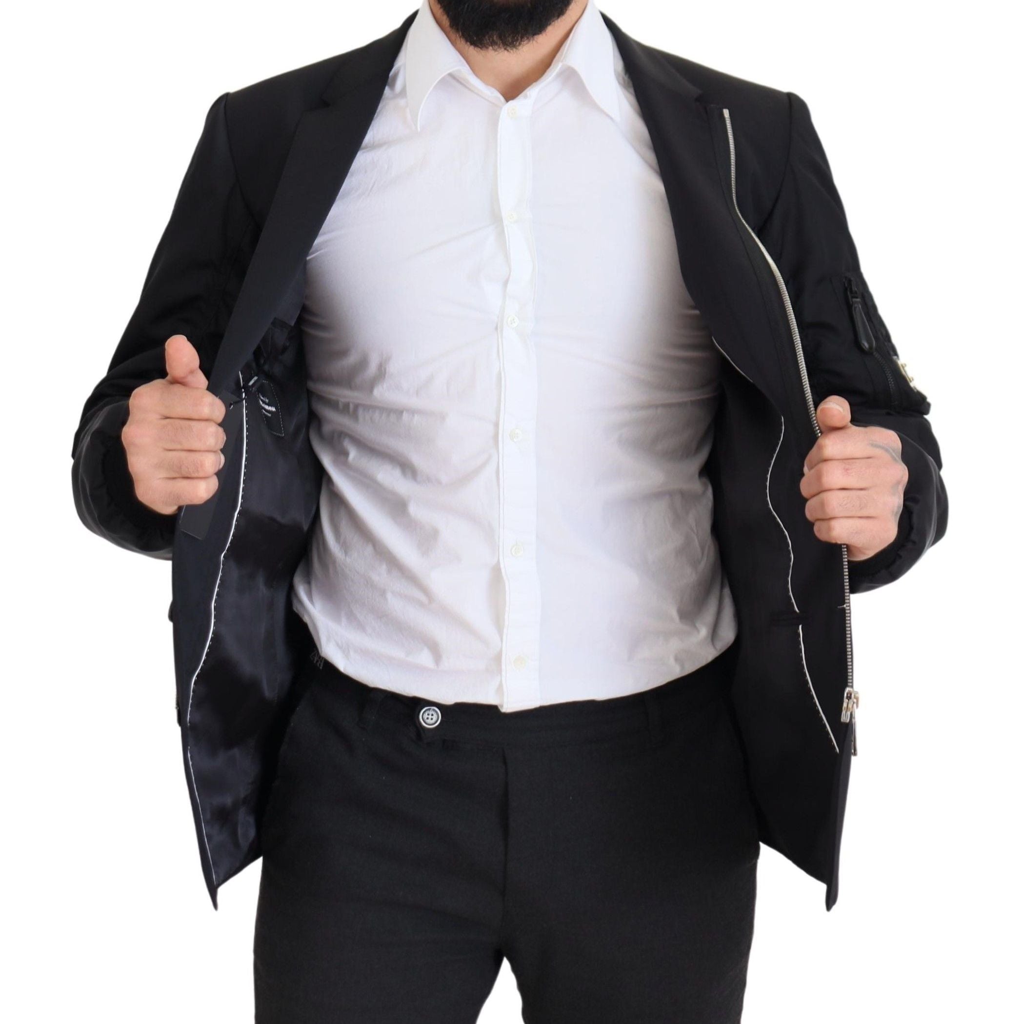 Dolce & Gabbana Black Wool Full Zip Long Sleeves Jacket