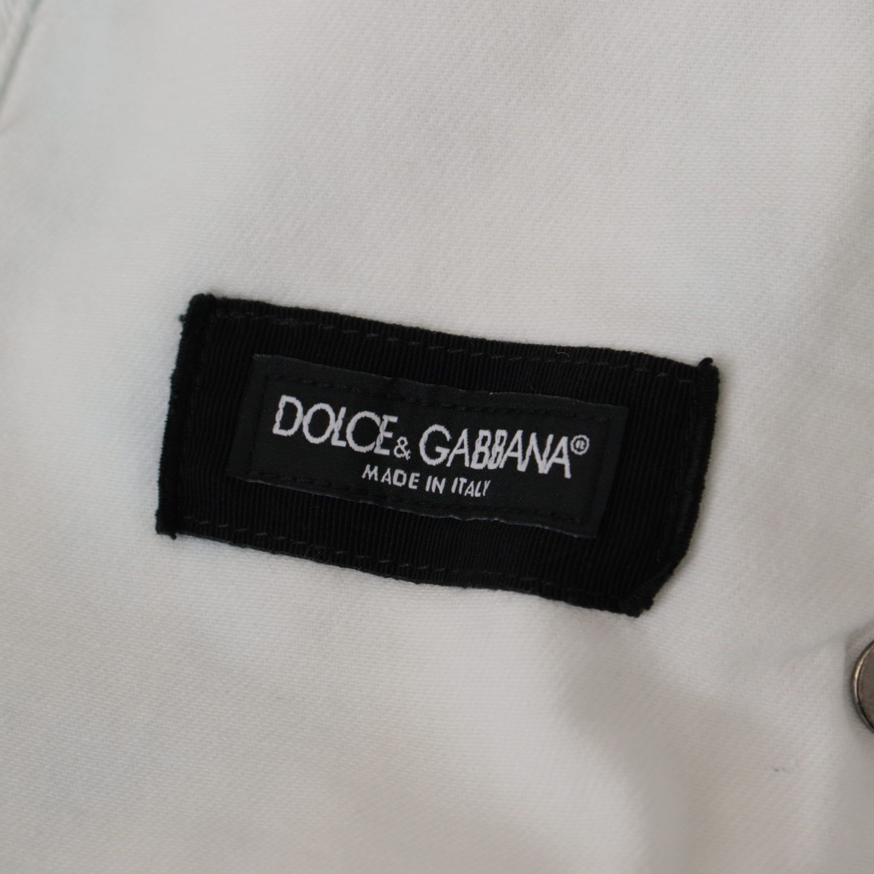 Dolce & Gabbana White Cotton Logo Embroidery Denim Jacket