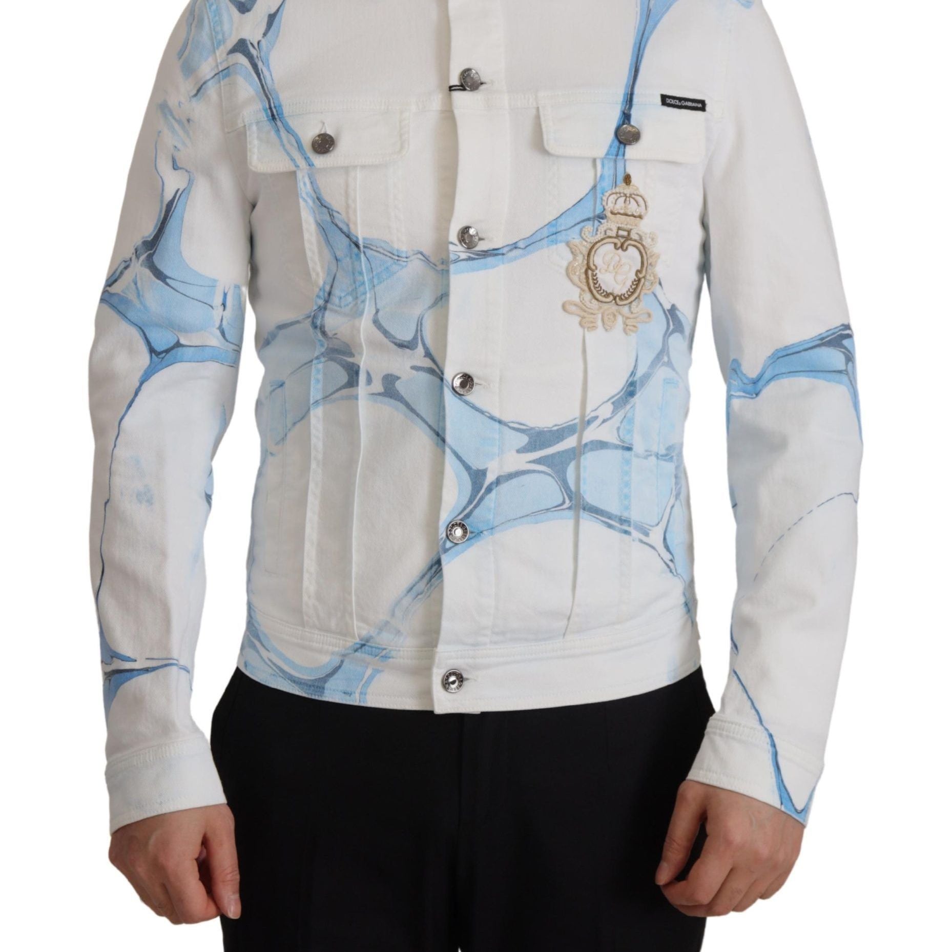 Dolce & Gabbana White Cotton Logo Embroidery Denim Jacket