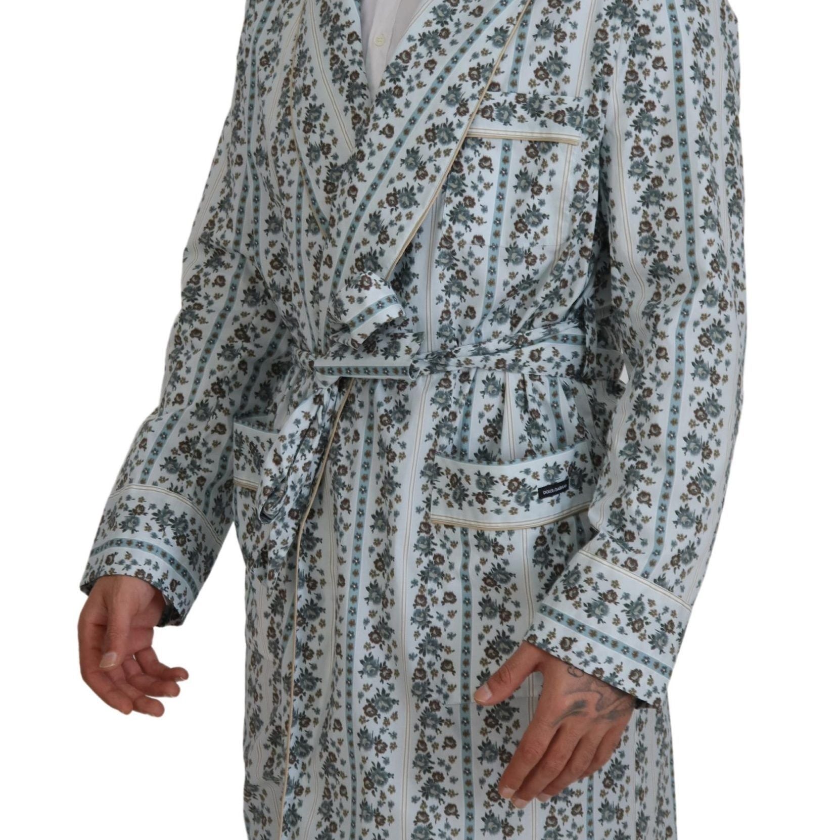 Dolce & Gabbana Blue Floral Cotton Robe Coat Jacket