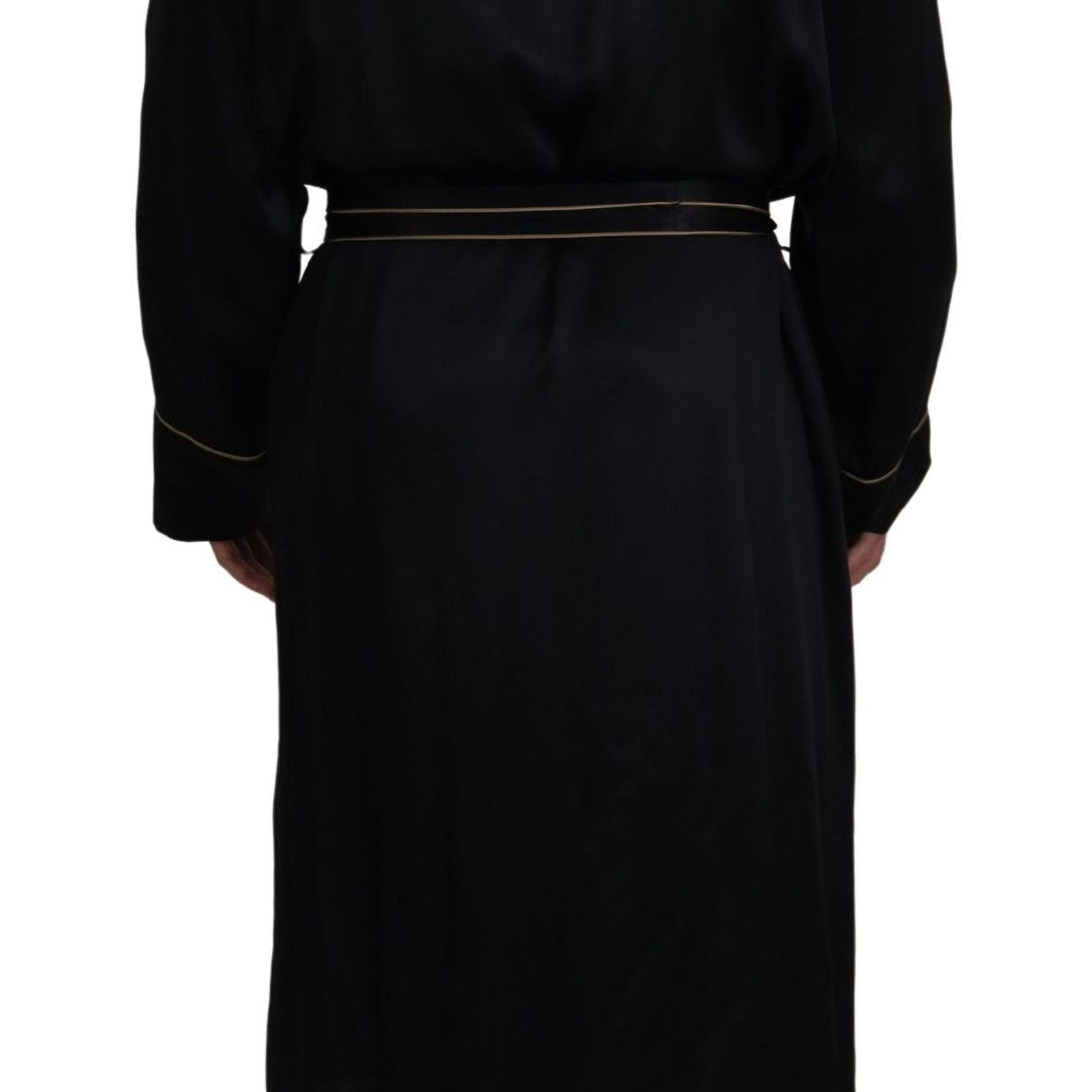 Dolce & Gabbana Black 100% Silk Robe Coat Wrap Jacket