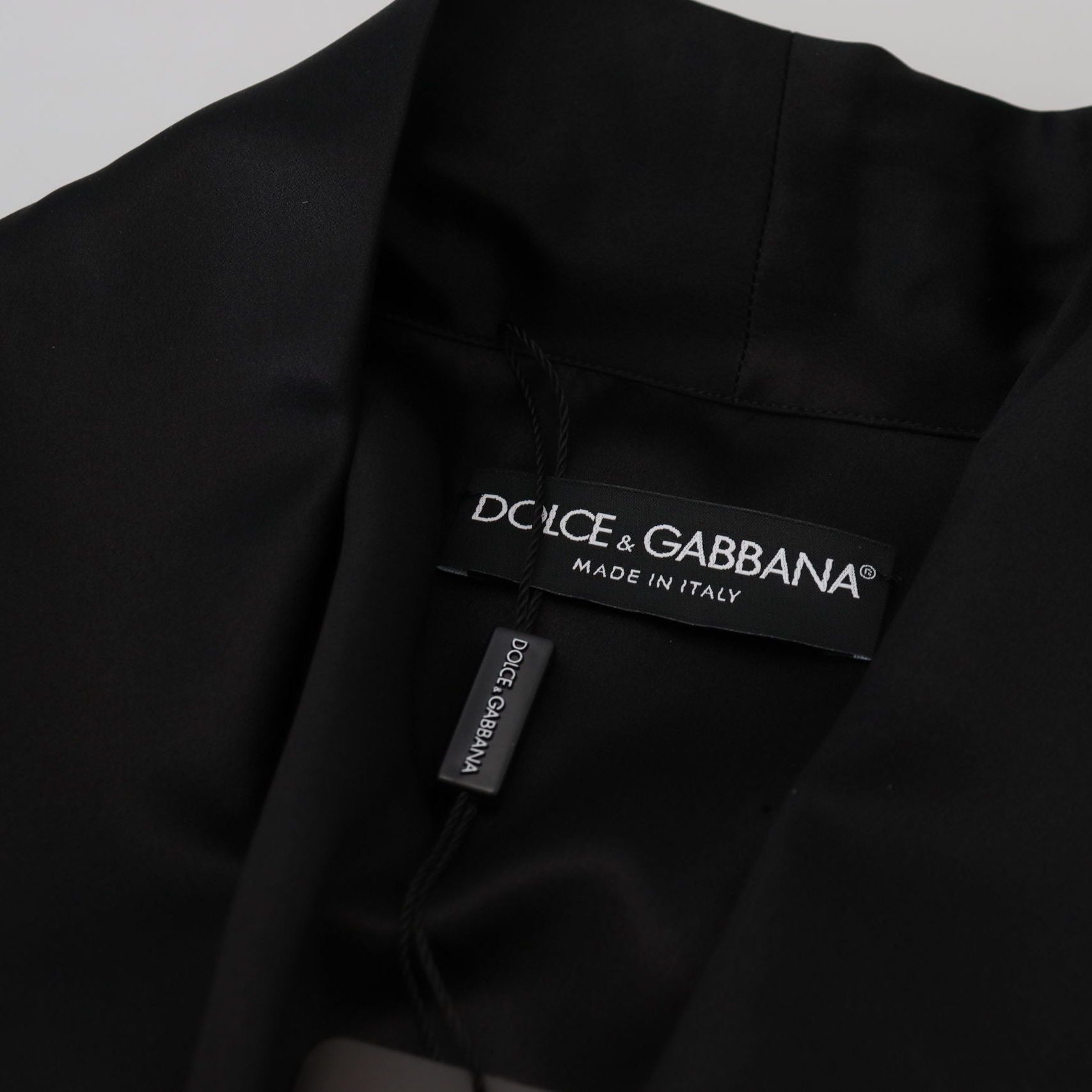 Dolce & Gabbana Black 100% Silk Robe Coat Wrap Jacket