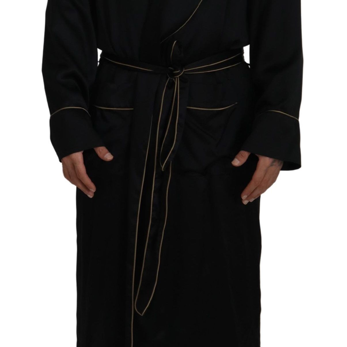 Dolce & Gabbana Black 100% Silk Robe Coat Wrap Jacket