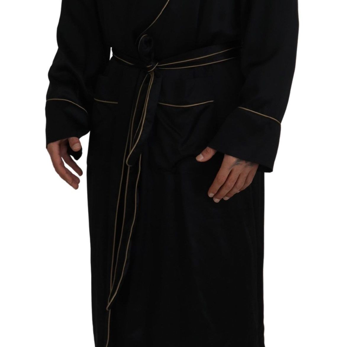 Dolce & Gabbana Black 100% Silk Robe Coat Wrap Jacket
