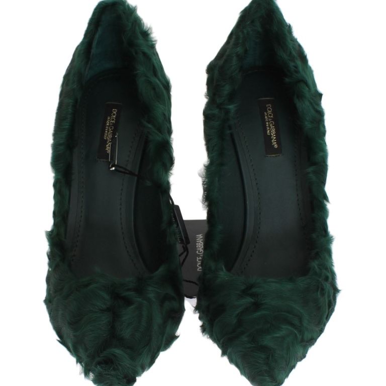 Dolce & Gabbana Green Xiangao Lamb Fur Leather Pumps
