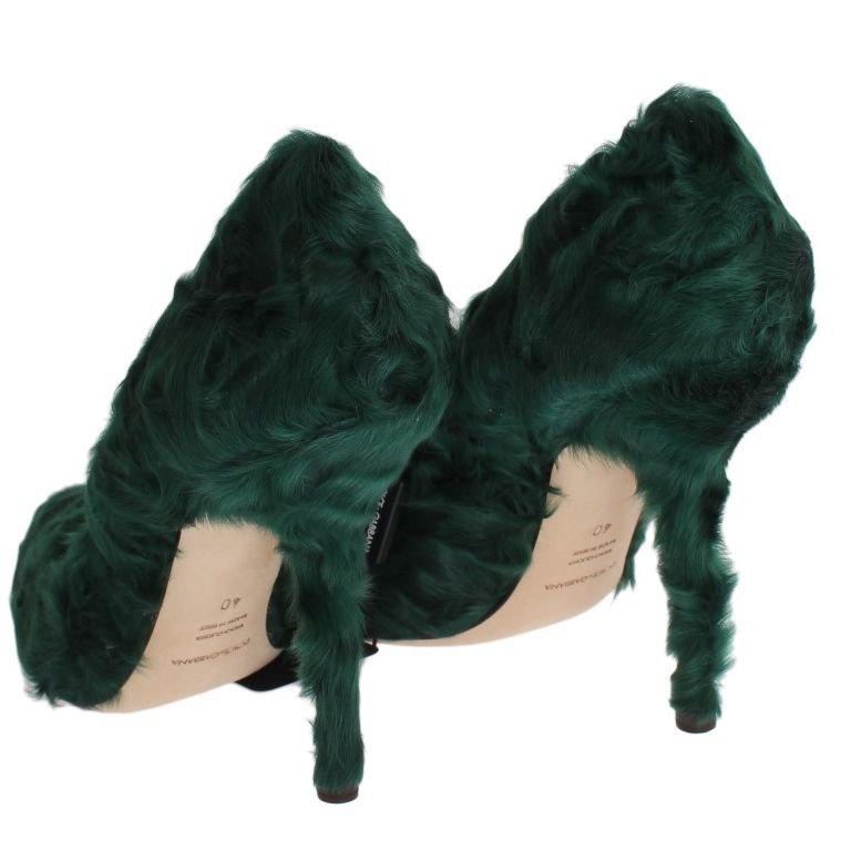 Dolce & Gabbana Green Xiangao Lamb Fur Leather Pumps
