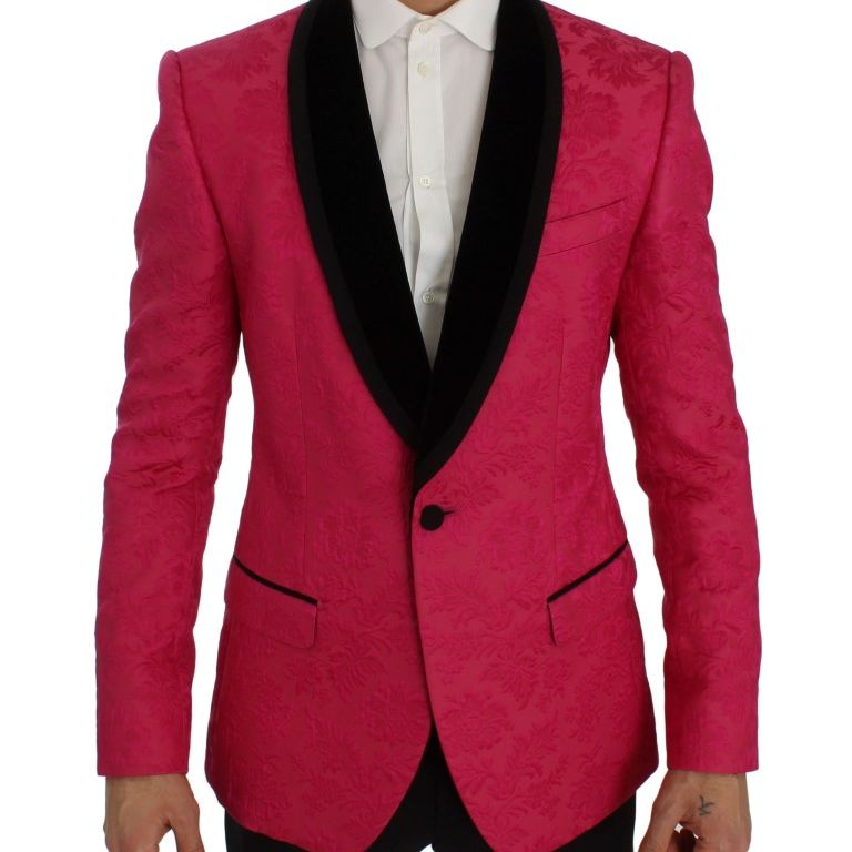 Dolce & Gabbana Pink Floral Brocade Slim Blazer Jacket