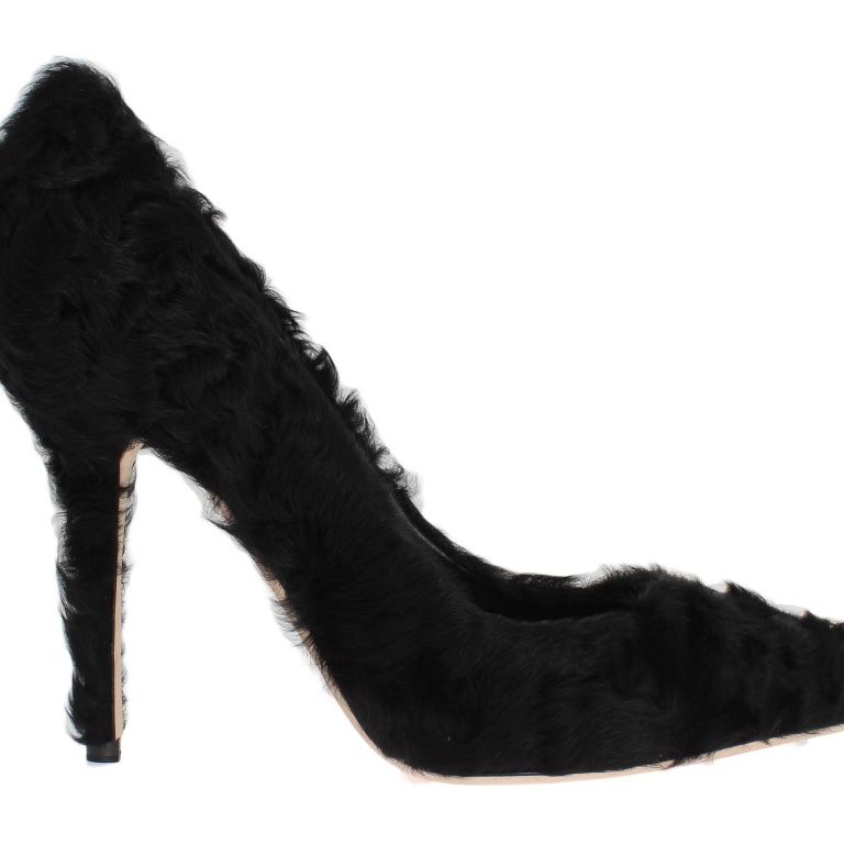Dolce & Gabbana Black Xiangao Lamb Fur Leather Pumps