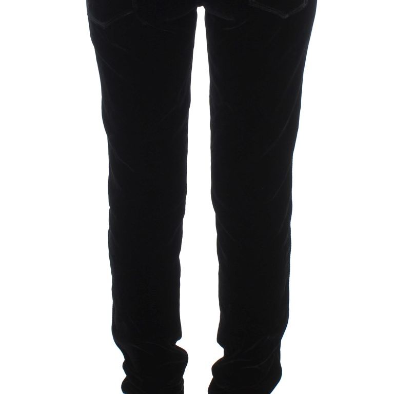 Ermanno Scervino Black Viscose Blend Velvet Slim Fit Pants