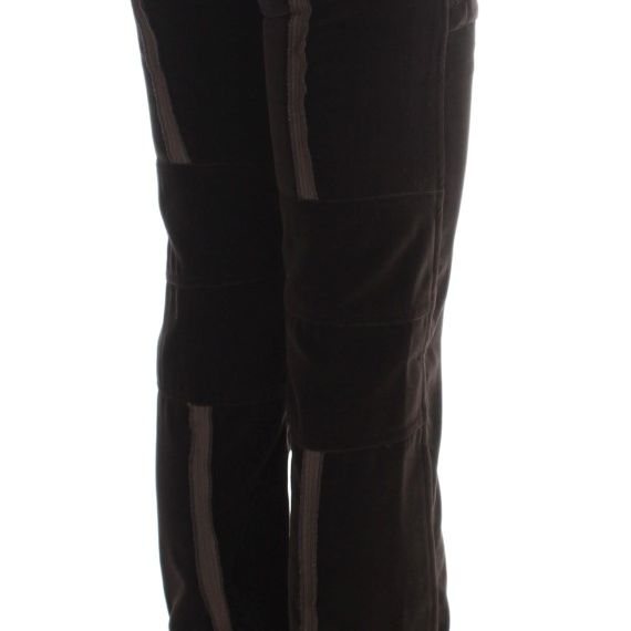 Ermanno Scervino Brown Cotton Velvet Zippers Slim Fit Pants