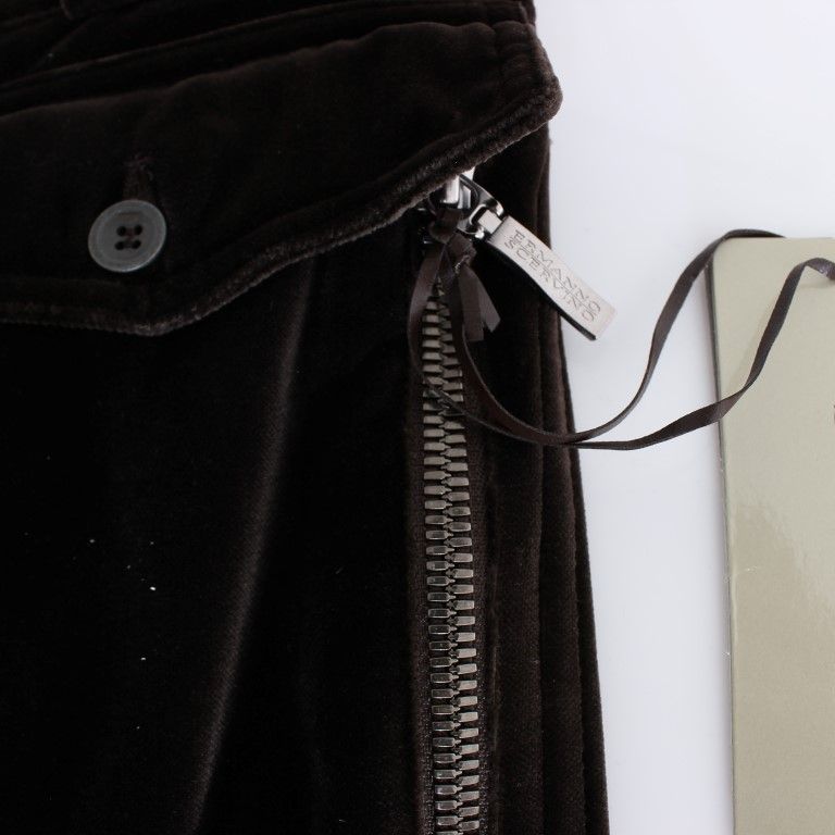 Ermanno Scervino Brown Cotton Velvet Zippers Slim Fit Pants