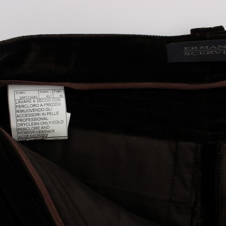 Ermanno Scervino Brown Cotton Velvet Zippers Slim Fit Pants