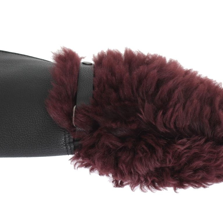 Dolce & Gabbana Black Leather Bordeaux Shearling Gloves