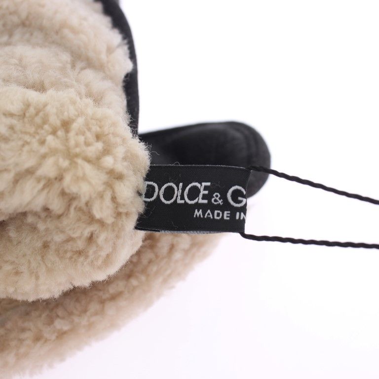 Dolce & Gabbana Gray Wool Shearling Studded Green Leopard Gloves