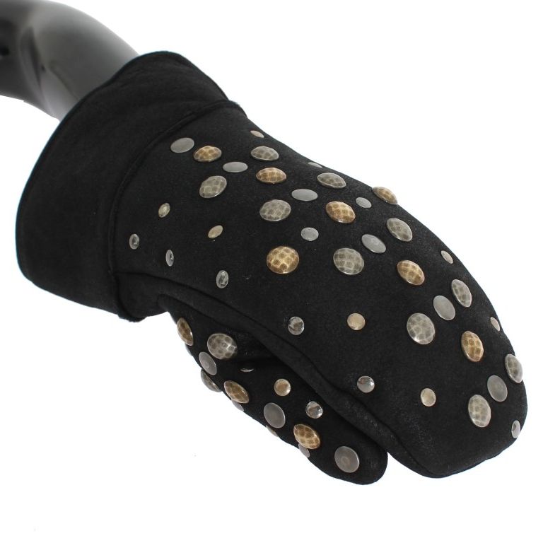 Dolce & Gabbana Gray Wool Shearling Studded Gloves