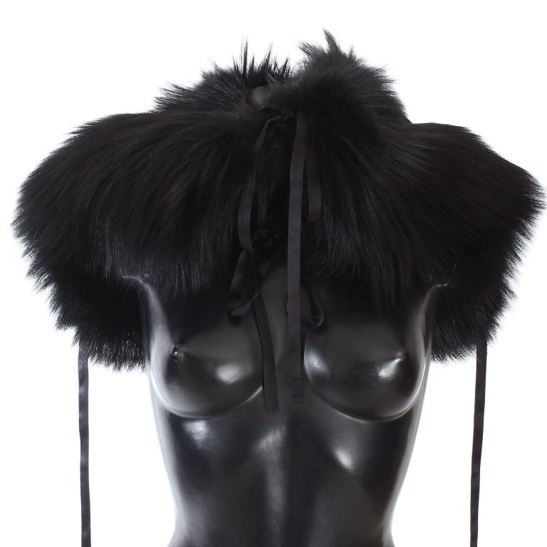 Dolce & Gabbana Black Fox Fur Shoulder Wrap Cover Collar Scarf