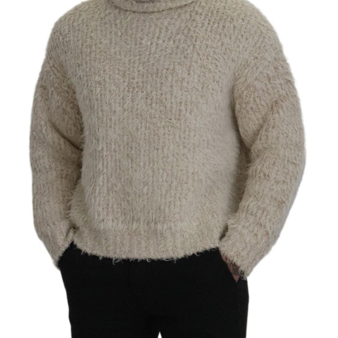 Dolce & Gabbana Cream Wool Knit Turtleneck Pullover Sweater