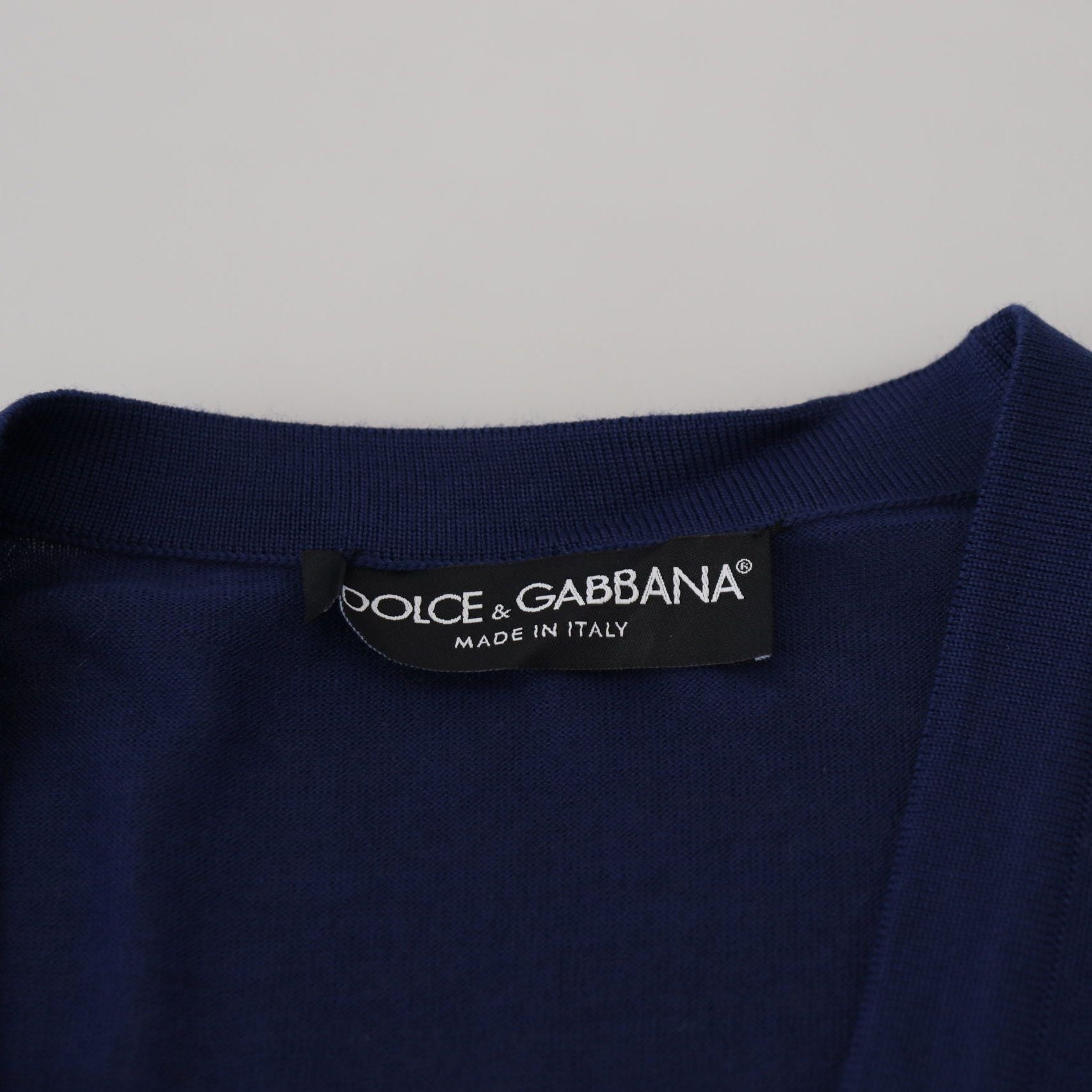 Dolce & Gabbana Blue Wool V-neck Button Down Cardigan Sweater