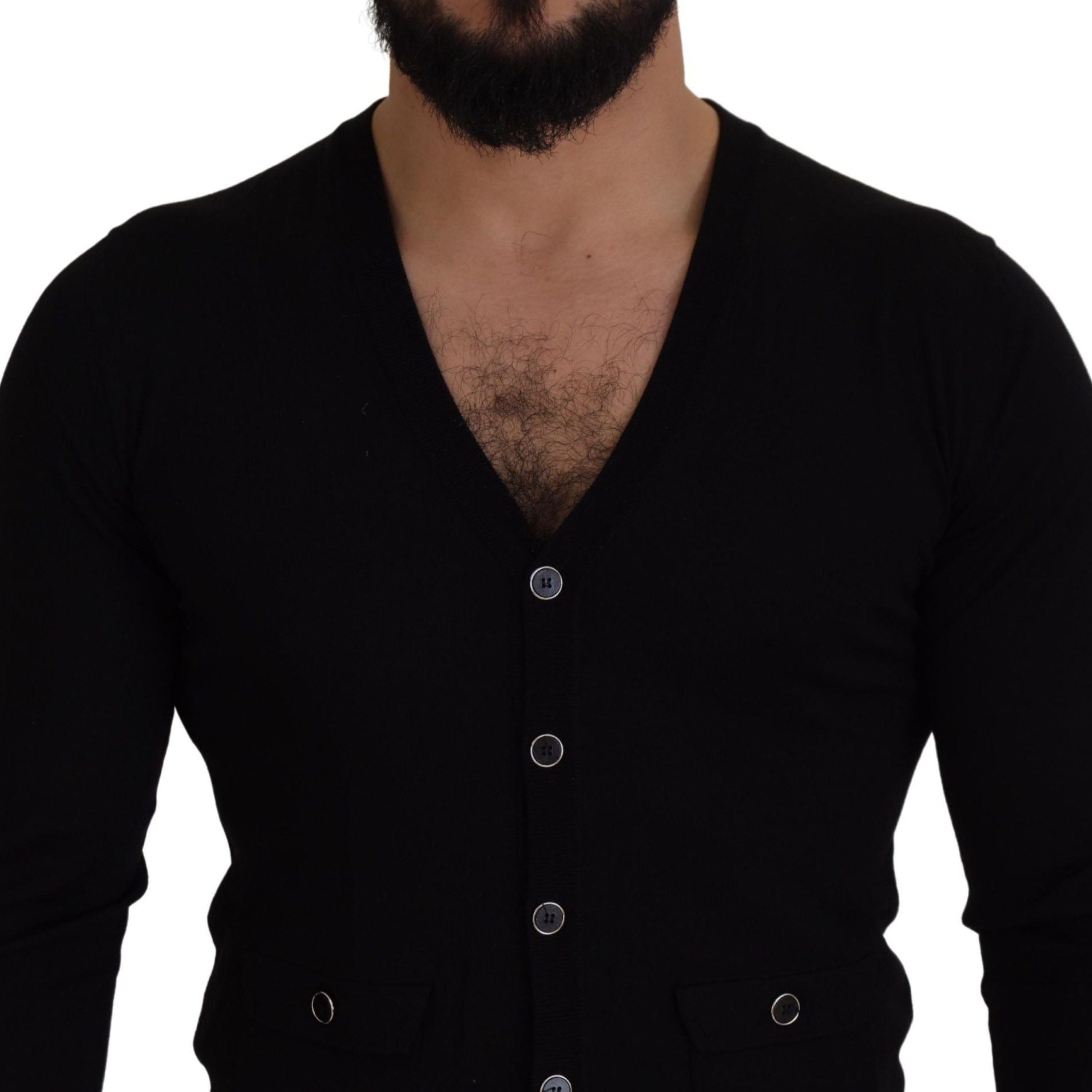 Dolce & Gabbana Black Wool Button Down Cardigan Sweater