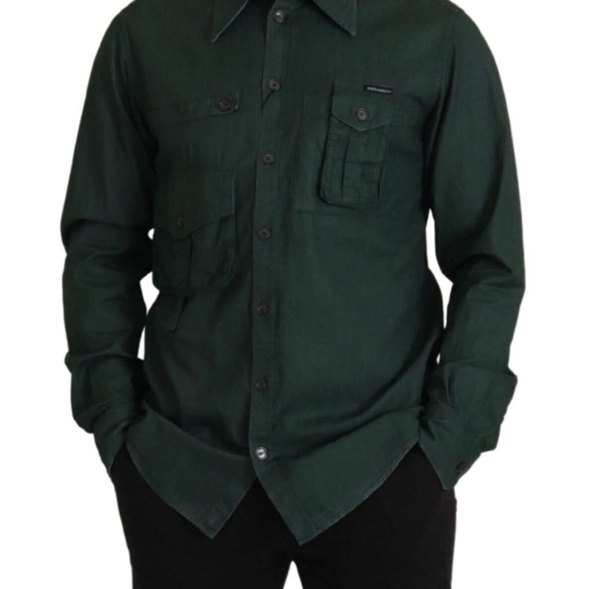 Dolce & Gabbana Dark Green Button Down Long Sleeves Shirt