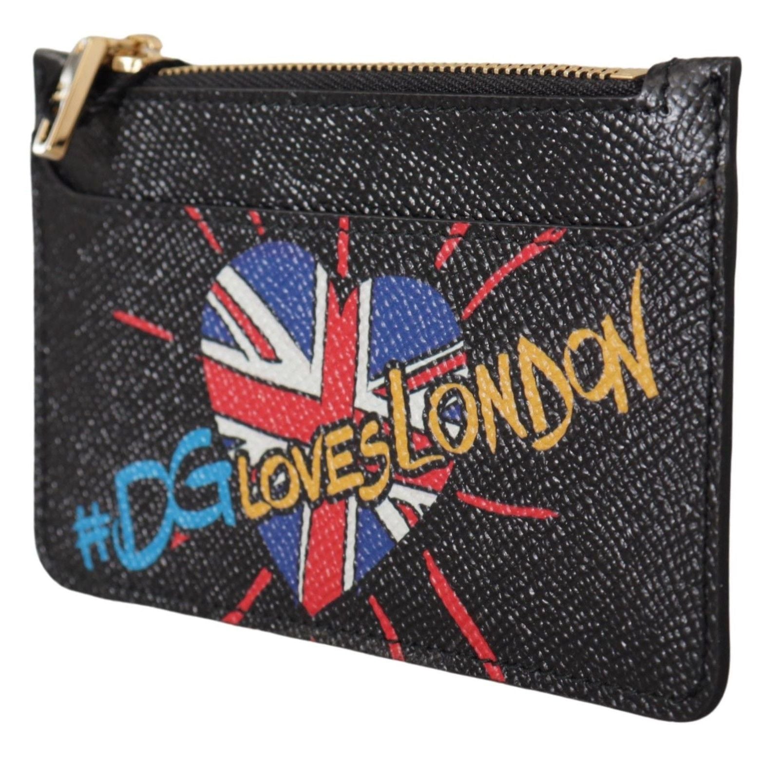 Dolce & Gabbana Black Leather #DGLovesLondon Women Cardholder Coin Case Wallet