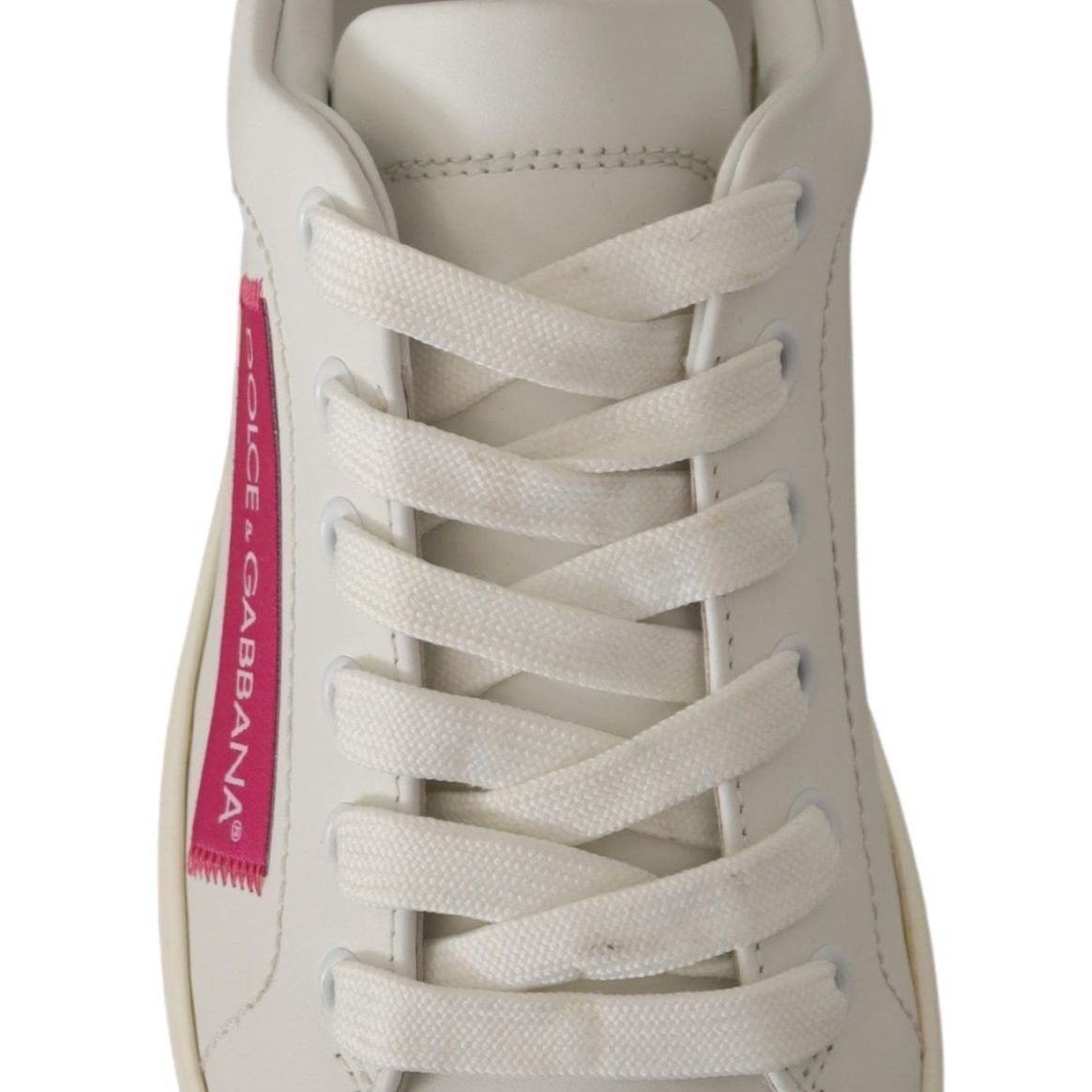 Dolce & Gabbana White Pink Leather Low Top Sneakers Womens Shoes