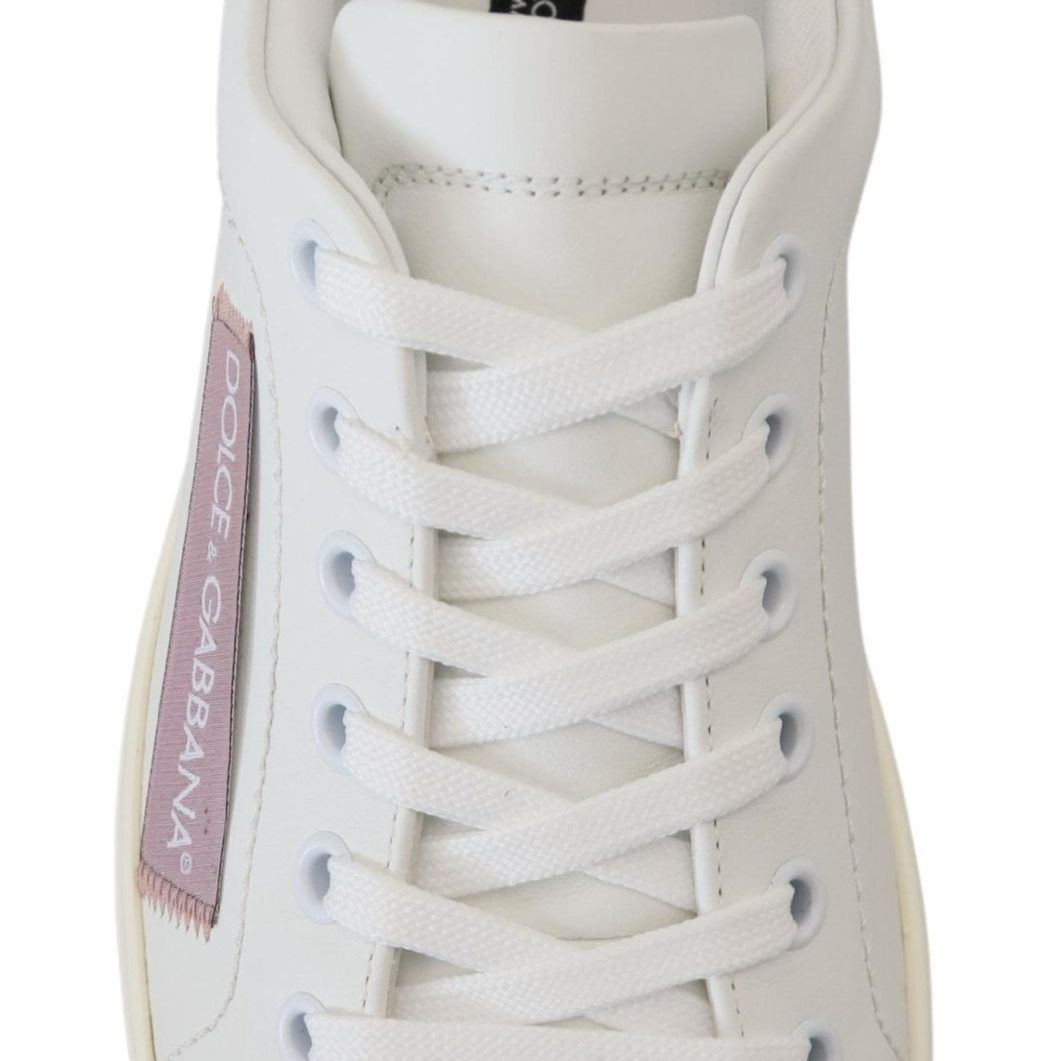 Dolce & Gabbana White Pink Leather Low Top Sneakers Shoes