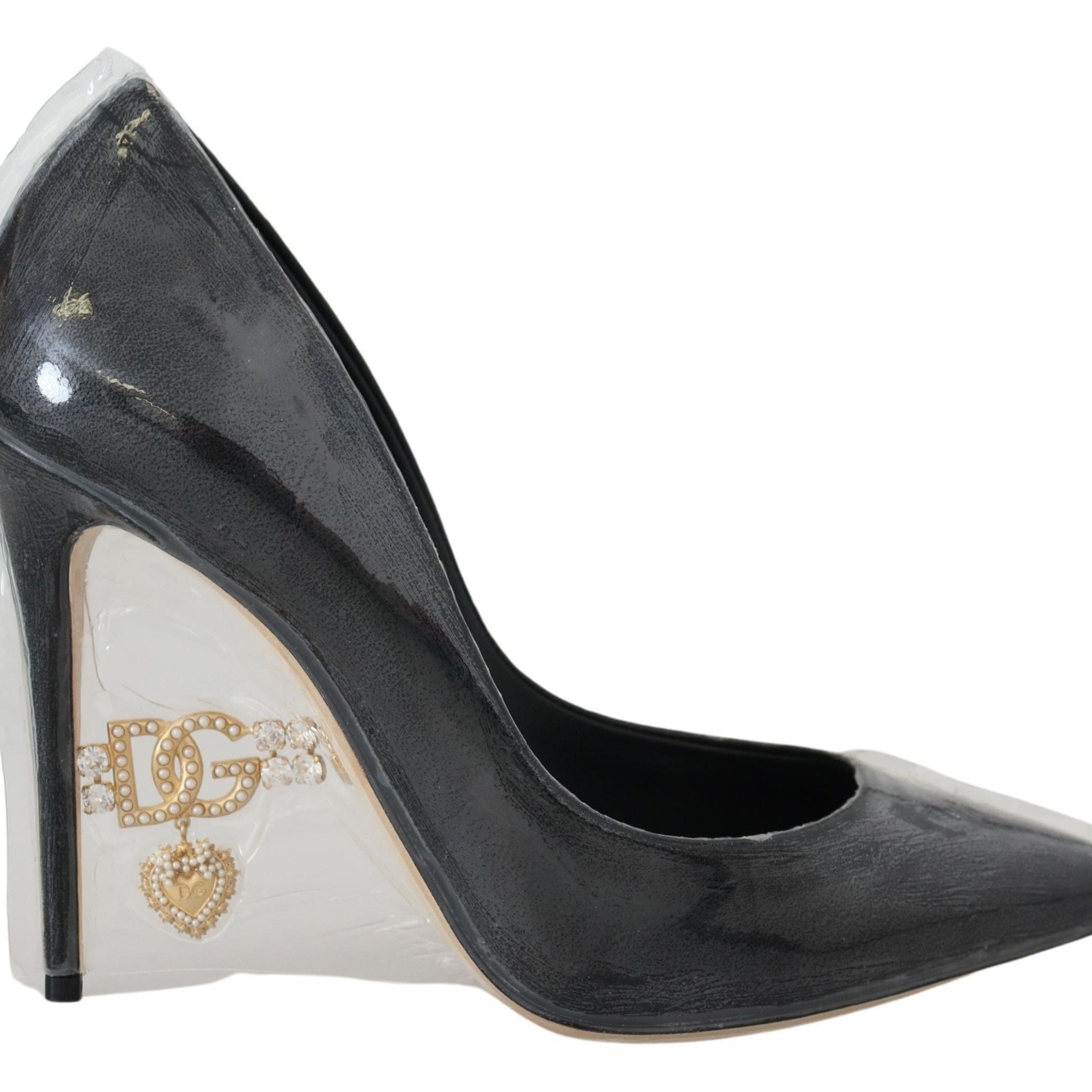 Dolce & Gabbana Black Leather Heels Pumps Plastic Wrapped Shoes