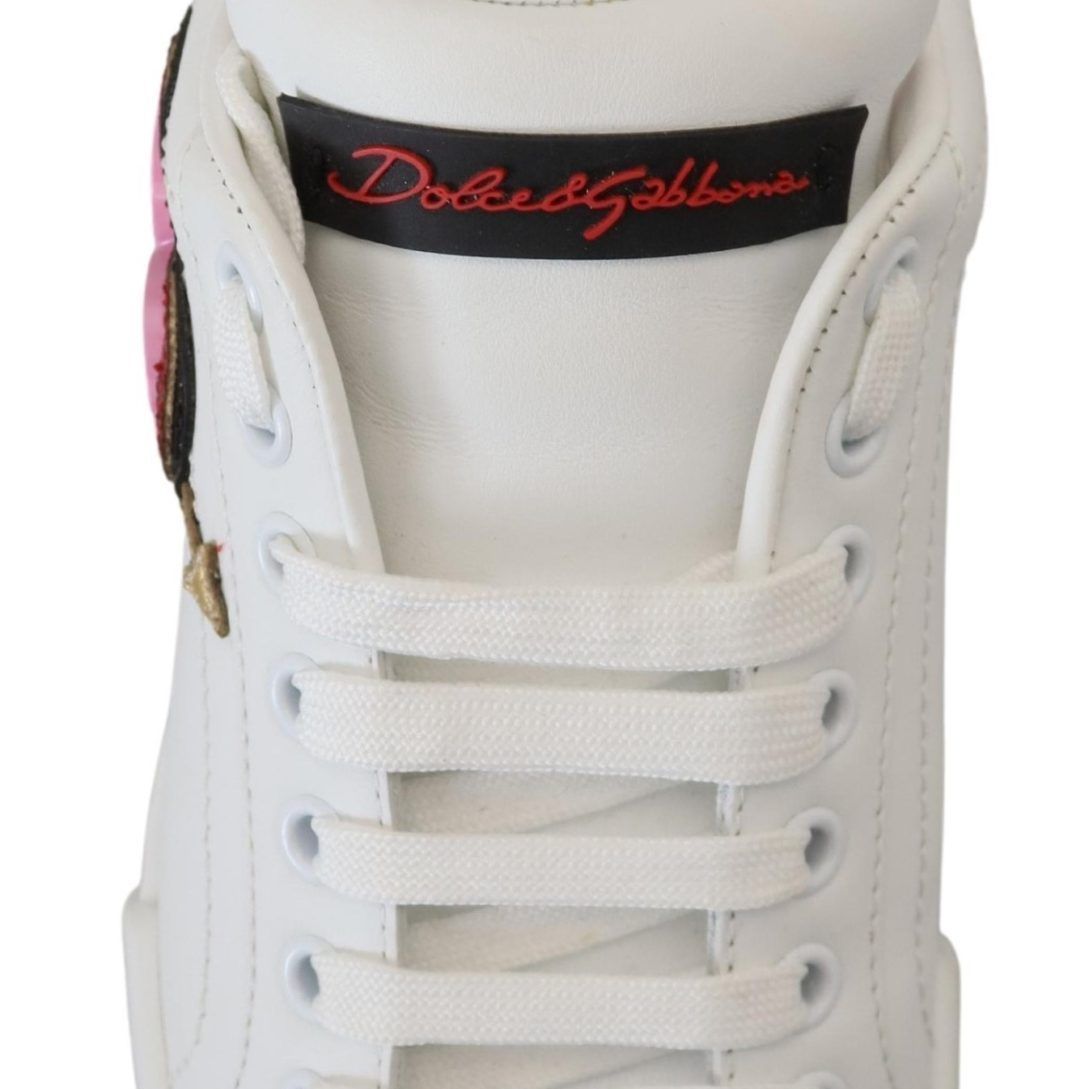 Dolce & Gabbana White Leather Sneaker Portofino Logo Heart Shoes