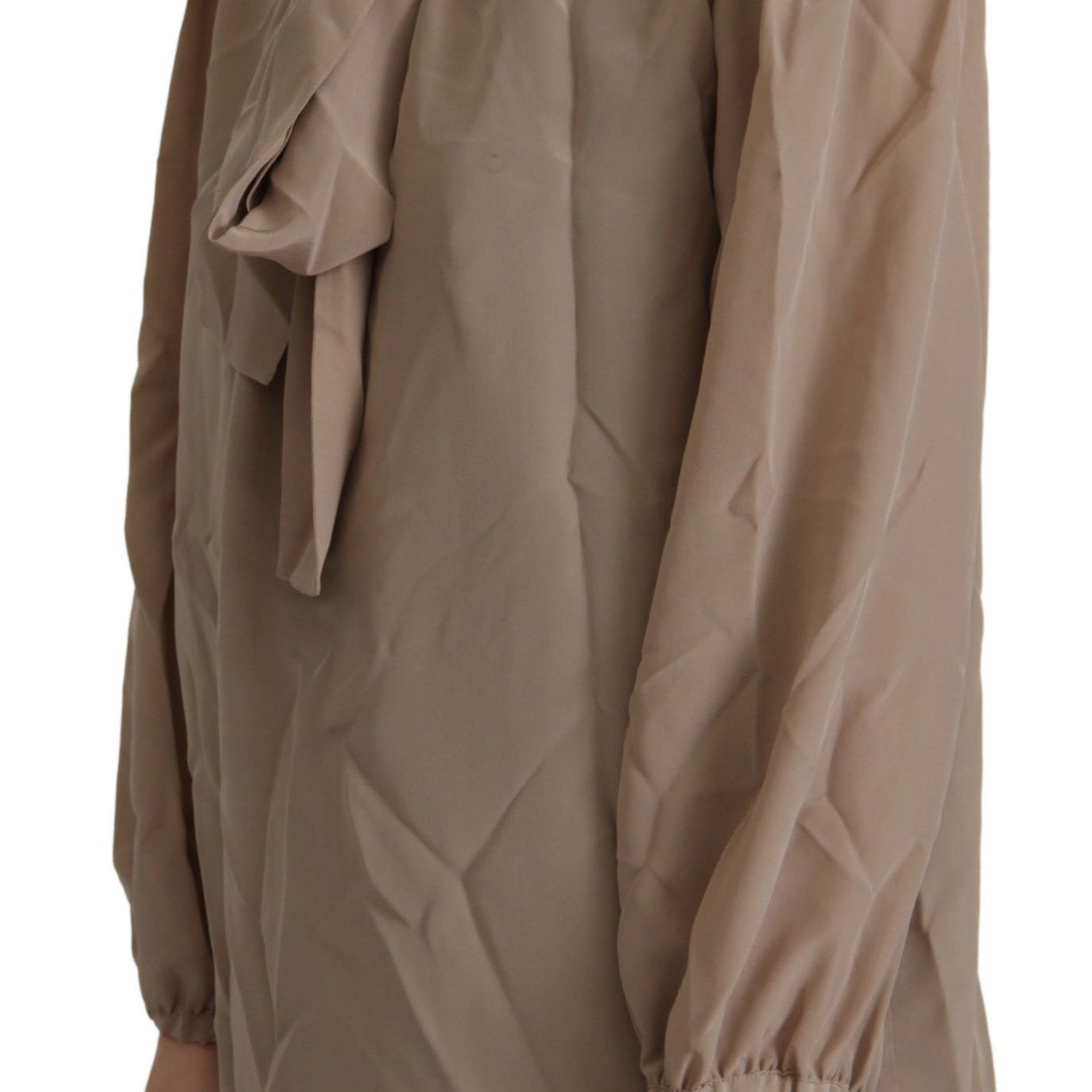 Dolce & Gabbana Brown Waistband Sleeves Ascot Collar Top Blouse
