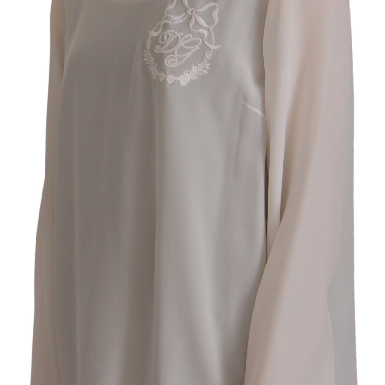 Dolce & Gabbana White Silk DG Logo Embroidered Long Sleeves Blouse