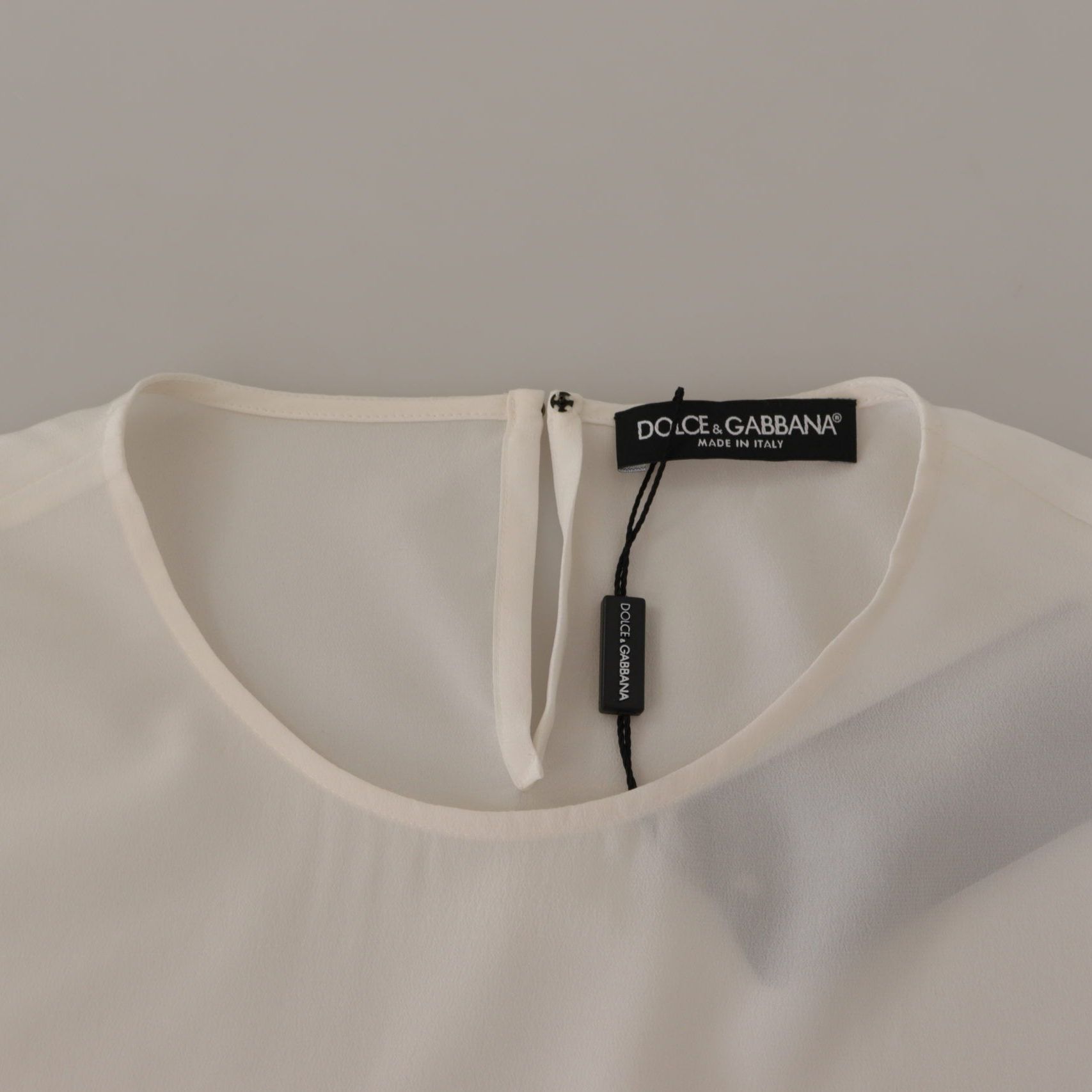 Dolce & Gabbana White Silk DG Logo Embroidered Long Sleeves Blouse