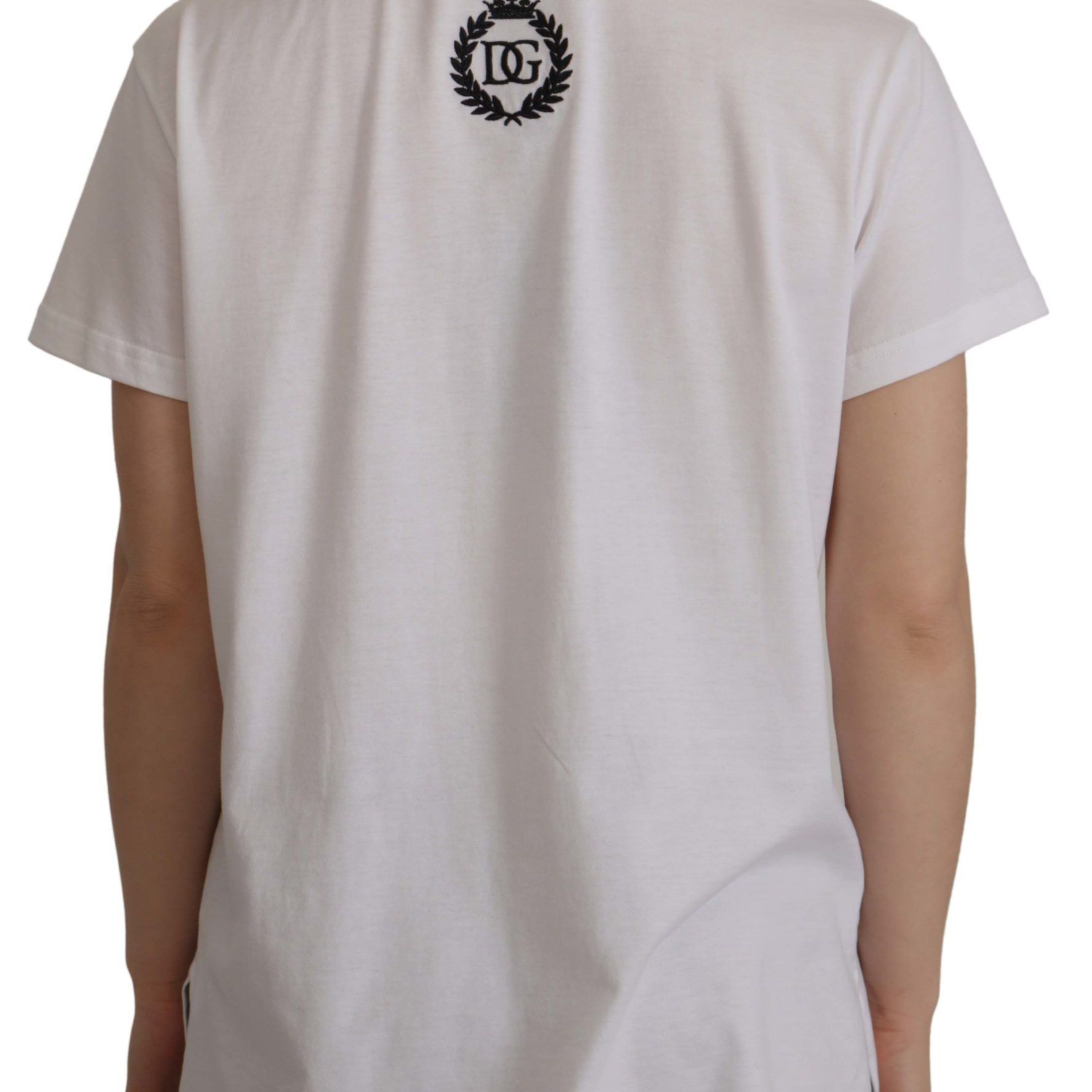 Dolce & Gabbana White Necklace Embellished Neckline T-shirt Top