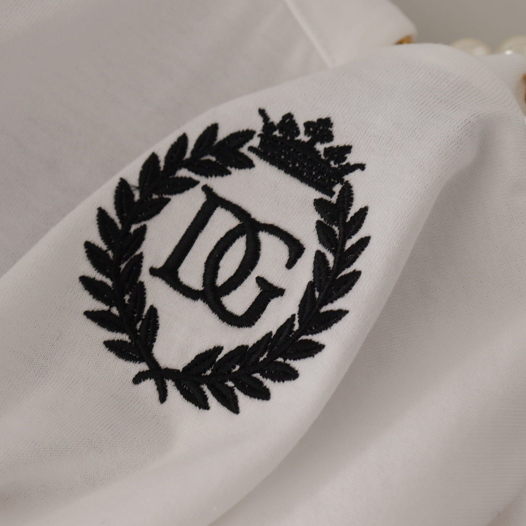Dolce & Gabbana White Necklace Embellished Neckline T-shirt Top