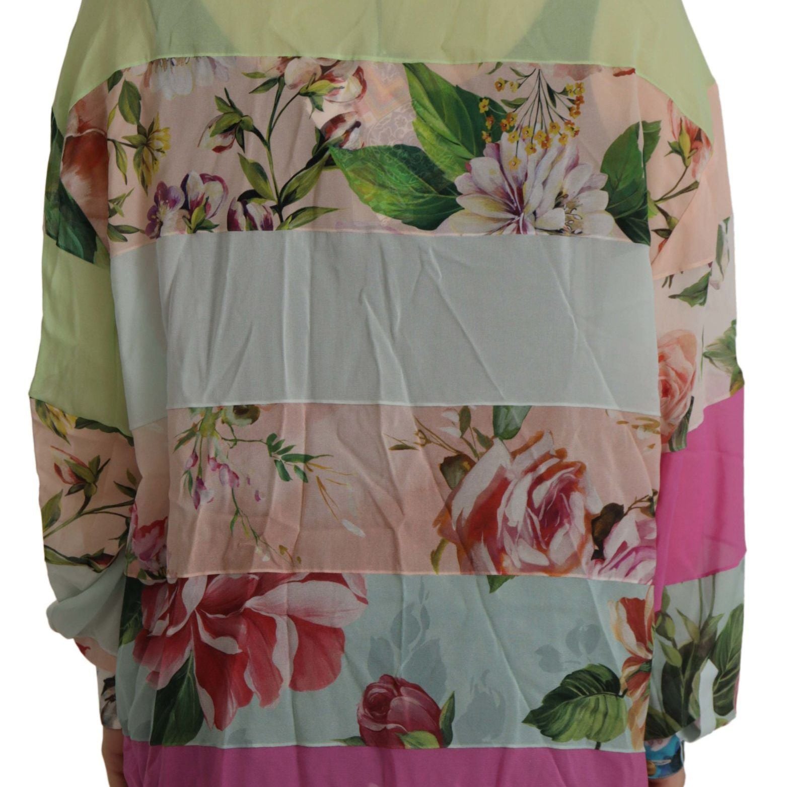 Dolce & Gabbana Multicolor Floral Patchwork Design Ascot Collar Top Blouse
