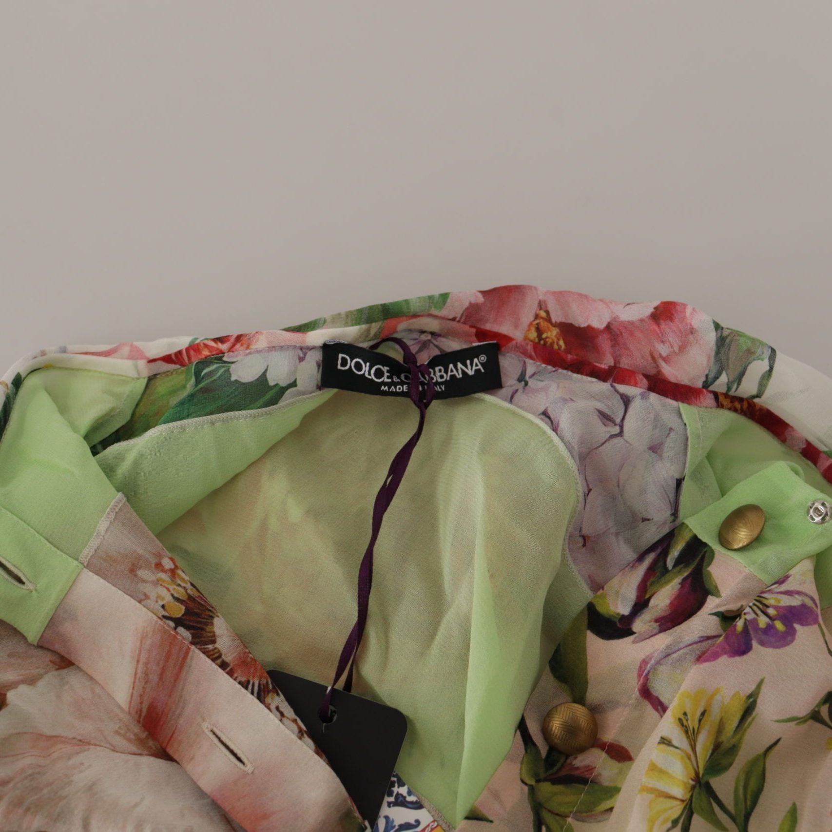Dolce & Gabbana Multicolor Floral Patchwork Design Ascot Collar Top Blouse