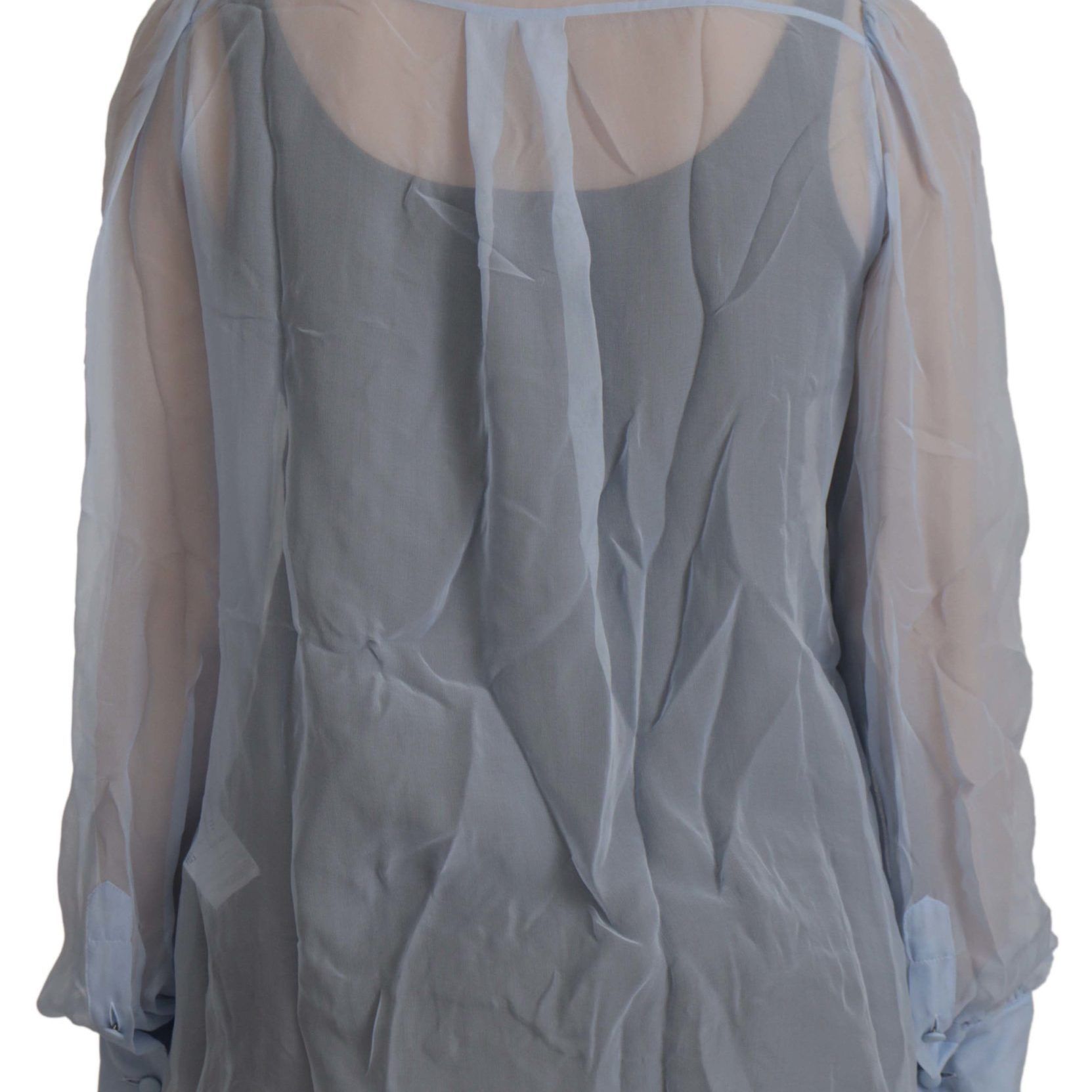 Dolce & Gabbana Light Blue Silk Ascot Collar Long Sleeves Top