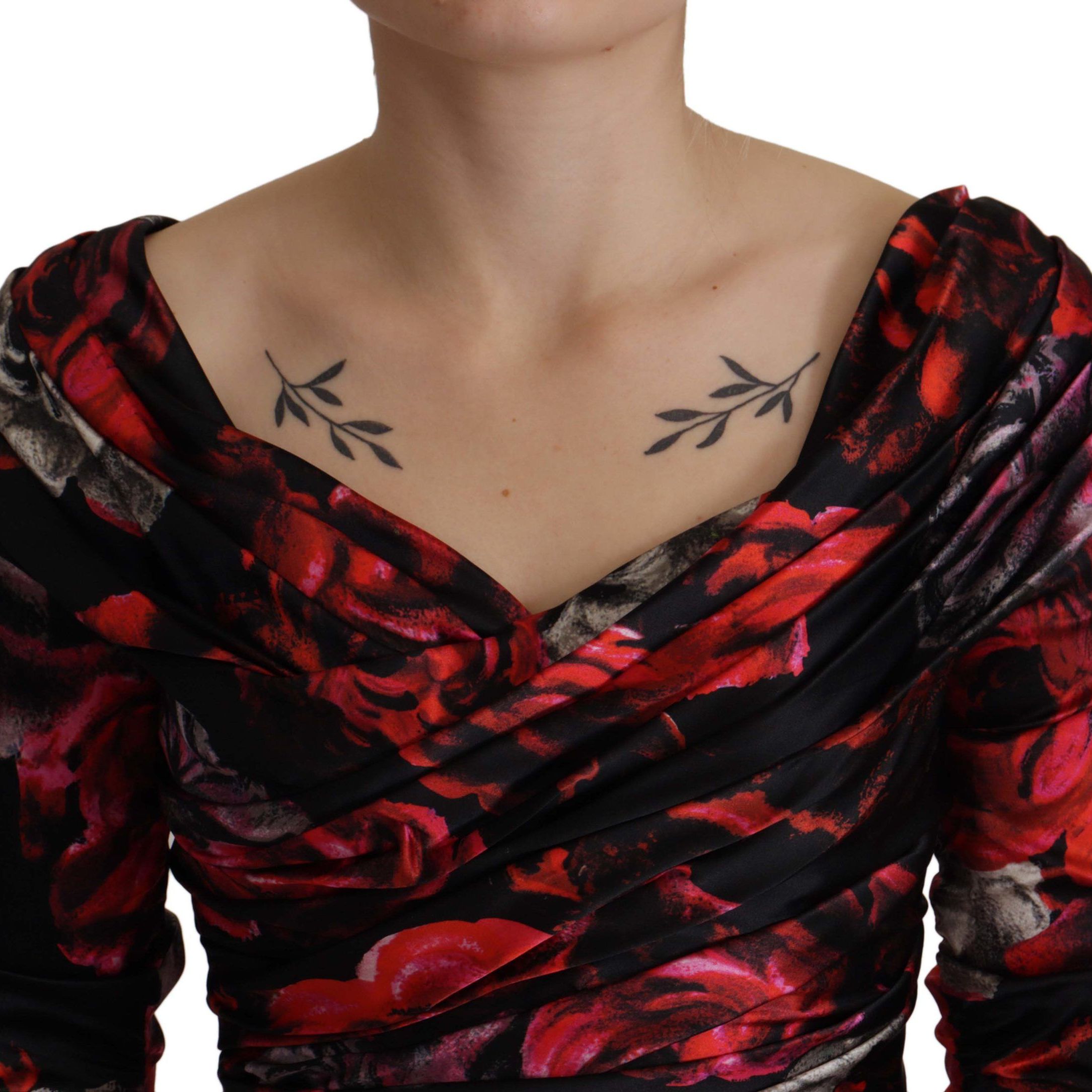 Dolce & Gabbana Black Floral Roses A-Line Sheath Gown Dress