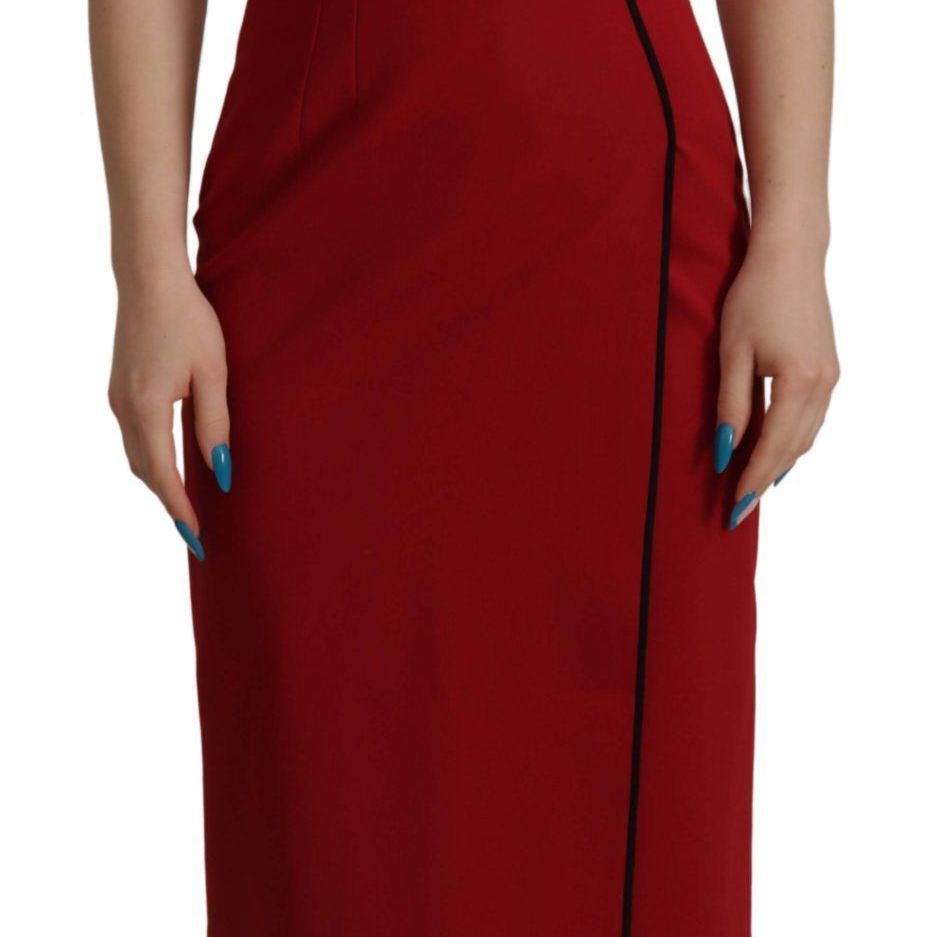 Dolce & Gabbana Red Sweetheart Neck Bodycon Midi Dress