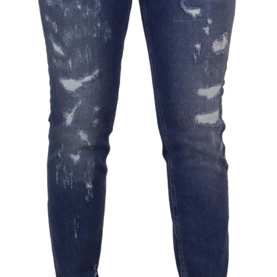 Dolce & Gabbana Blue Washed Cotton Skinny Low Waist Denim Jeans