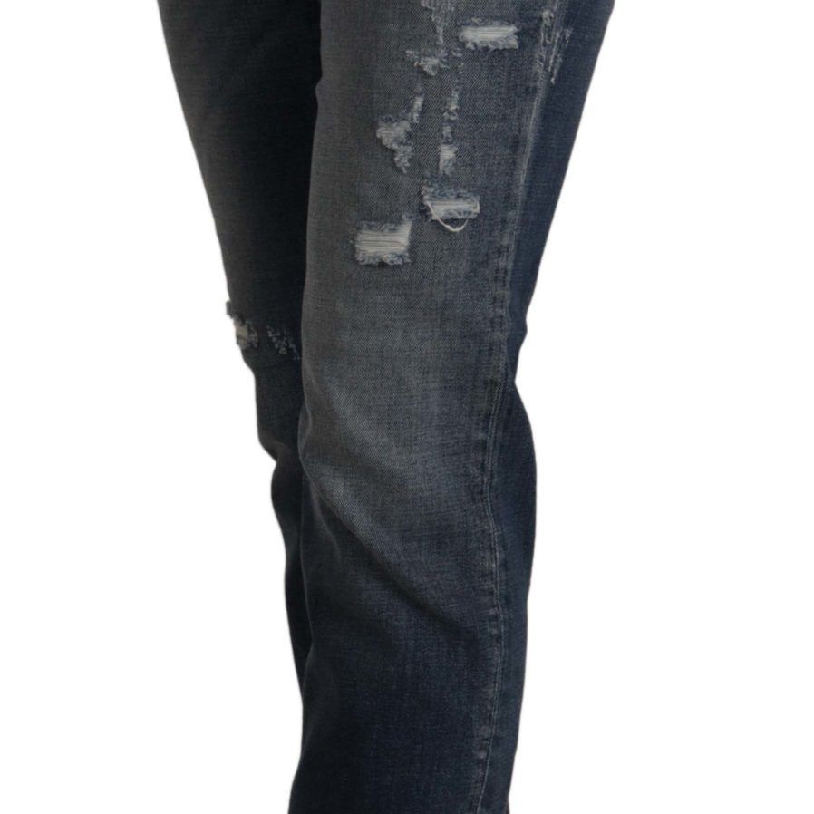 Dolce & Gabbana Blue Denim Crystal Embellished Pants Jeans
