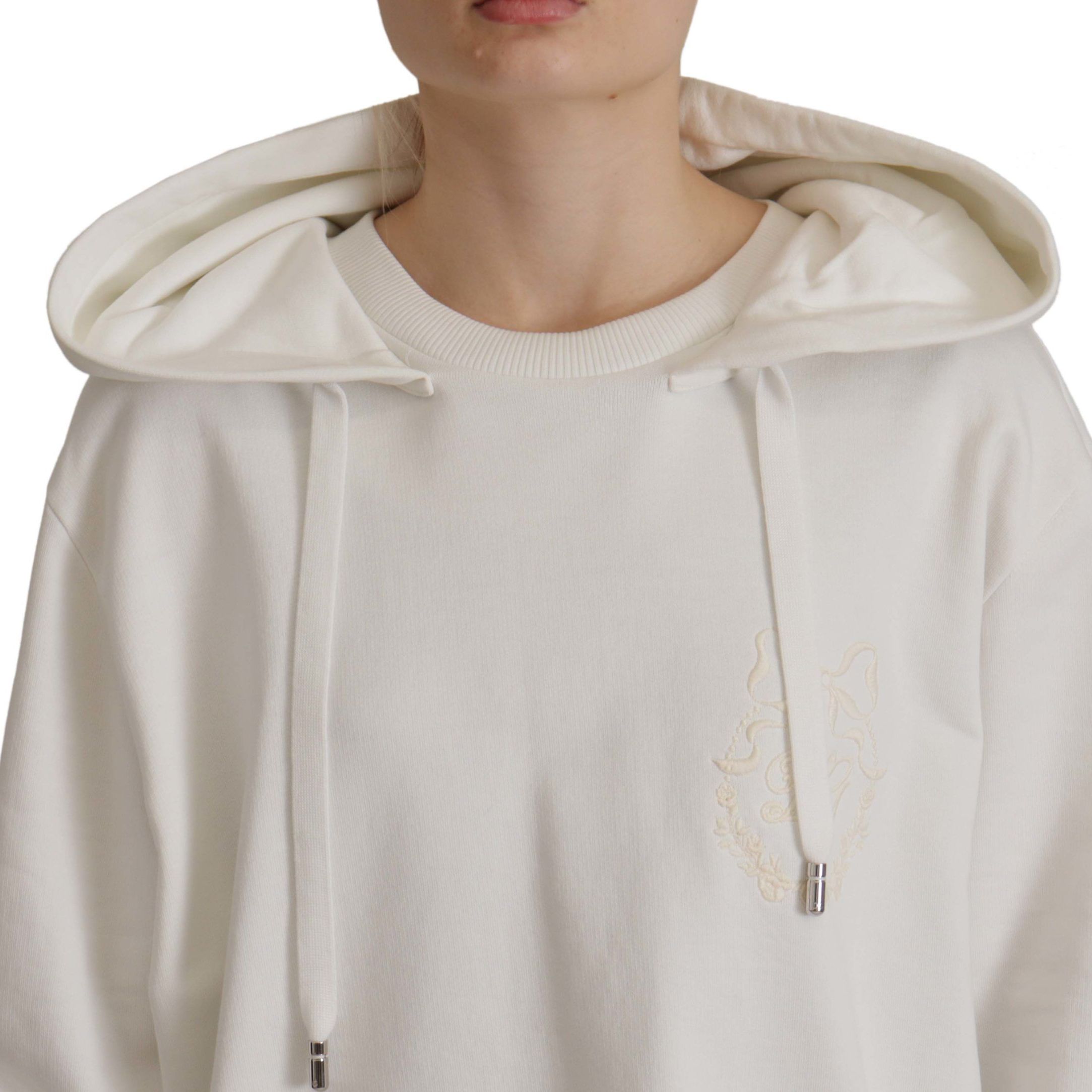 Dolce & Gabbana White Hoodie Pullover Embroidered Sweater