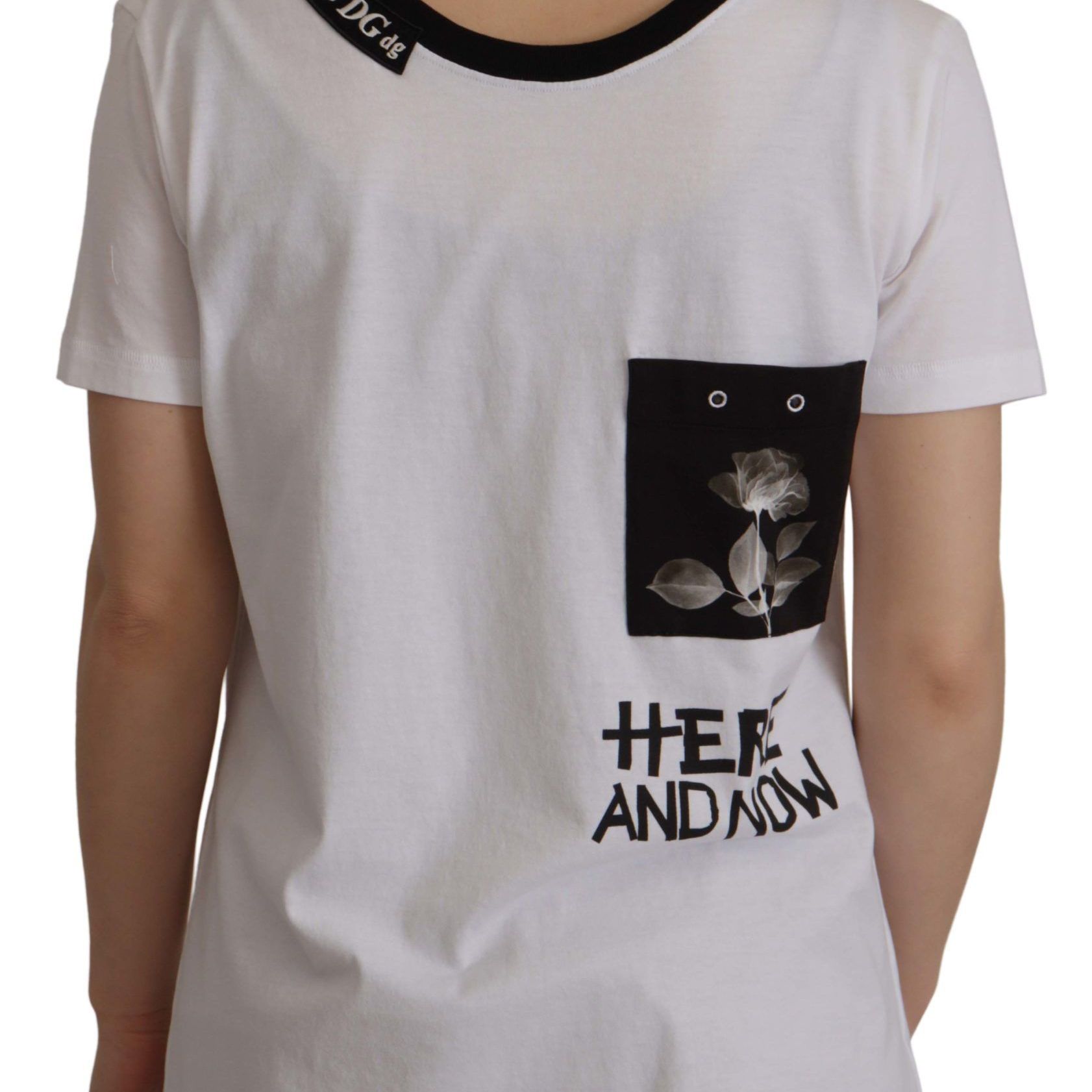 Dolce & Gabbana White Slogan Print Round Neck Cotton T-shirt