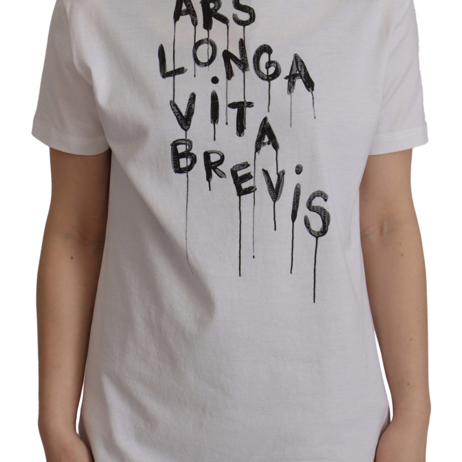 Dolce & Gabbana White Slogan Print Round Neck Cotton T-shirt